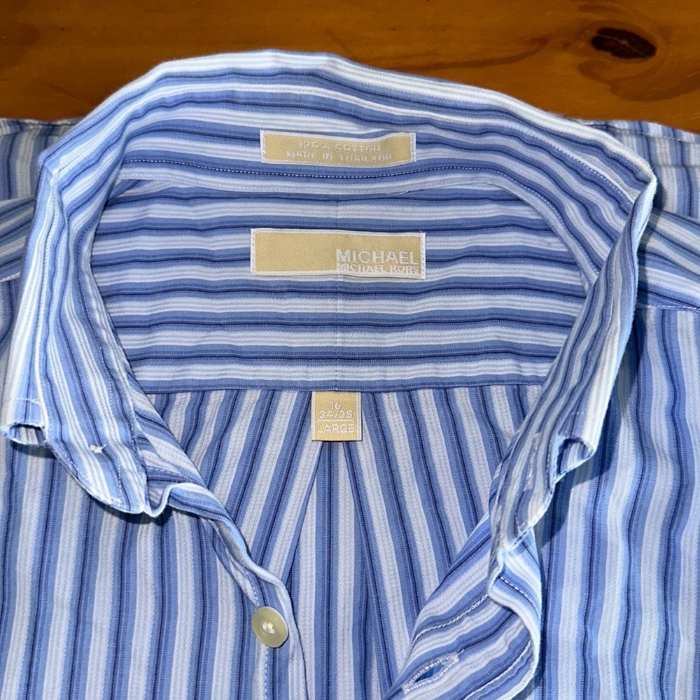 Camisa de vestir para hombre Michael Kors a rayas azules talla 16, 34/35